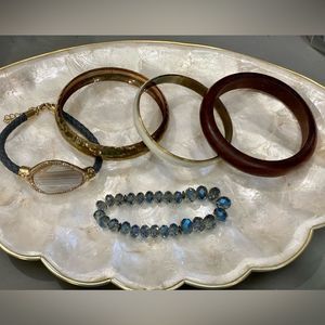 Gorgeous bracelet set! Glass, wood, hammered metal and gemstone Plus mystery inc